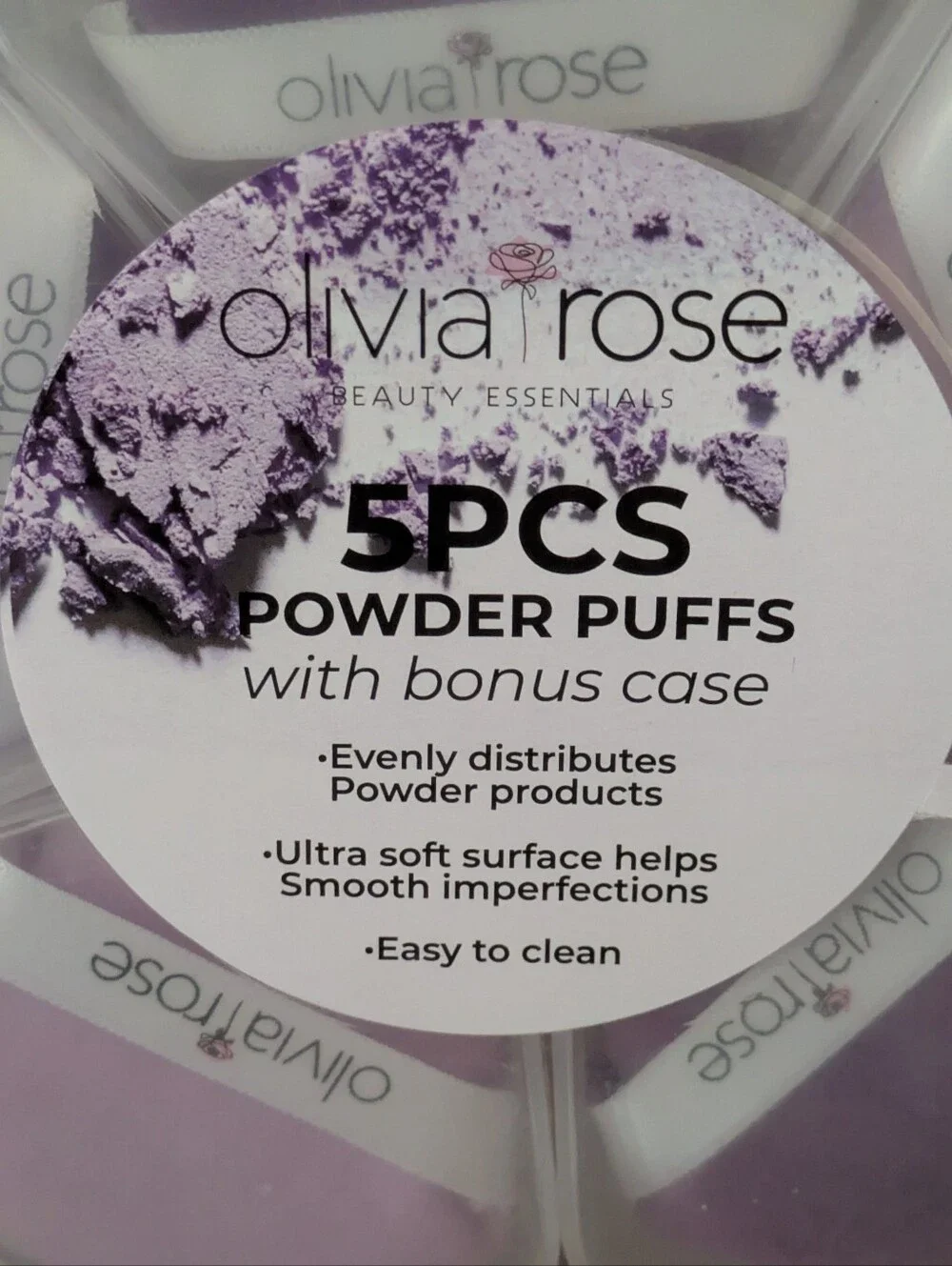 Olivia Rose 5PC Powder Puffs Set in Purple with Bonus Case